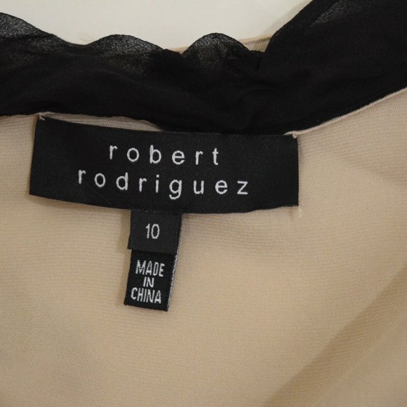 Robert Rodriguez Beige Beaded Silk Chiffon Tie-Waist Blouse - Picture 2 of 7